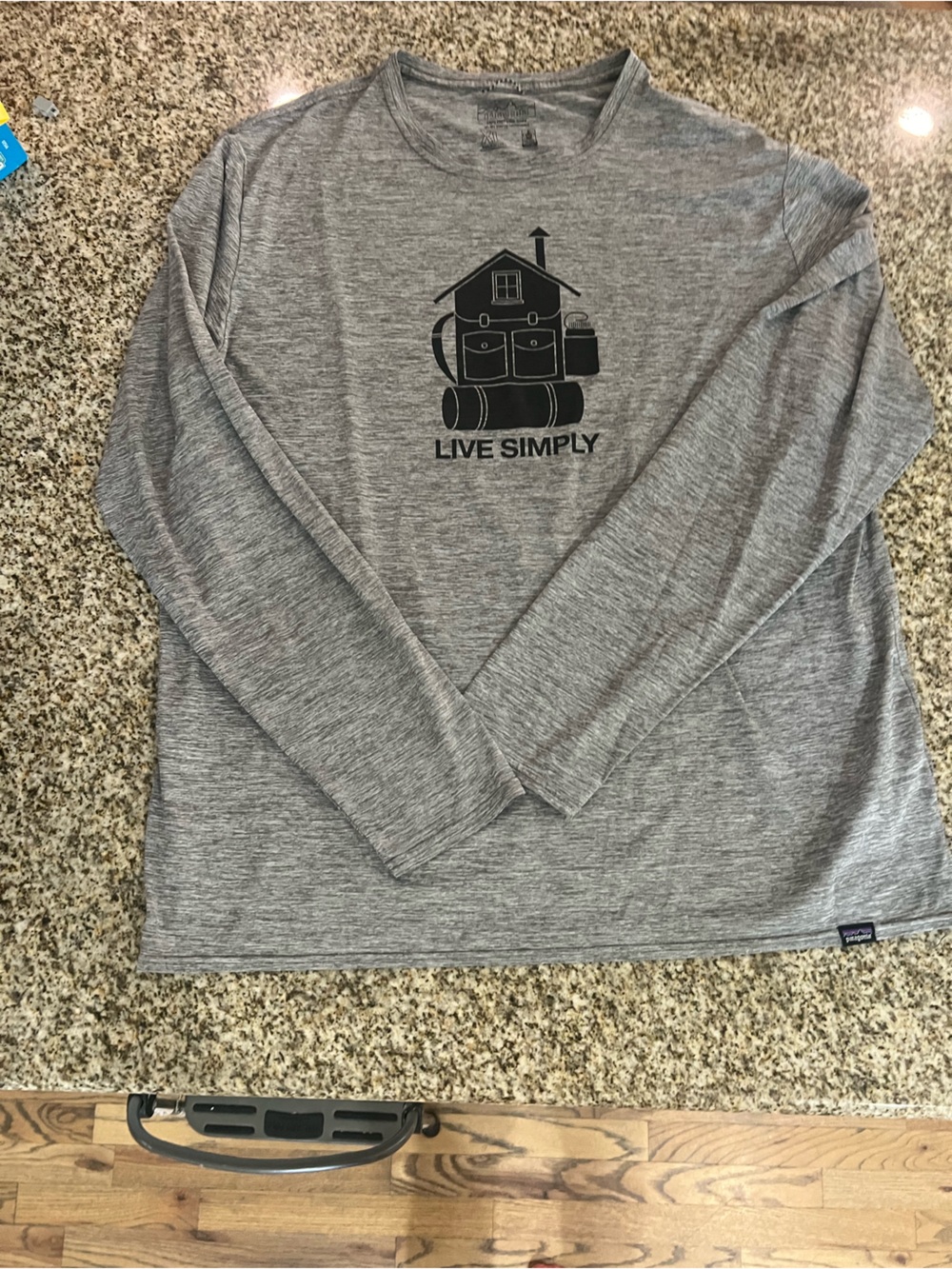 Patagonia Men's Gray Long Sleeve 'Live Simply' Logo Tee